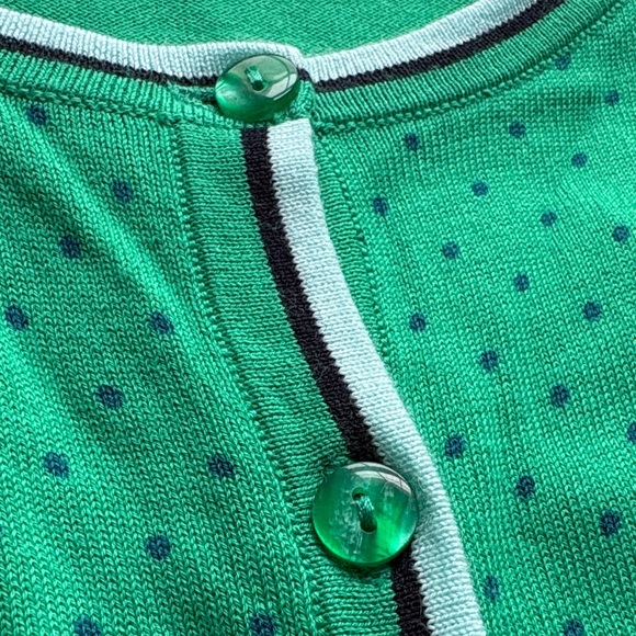 Talbots Green Cardigan w/Polkadots - Picture 7 of 9